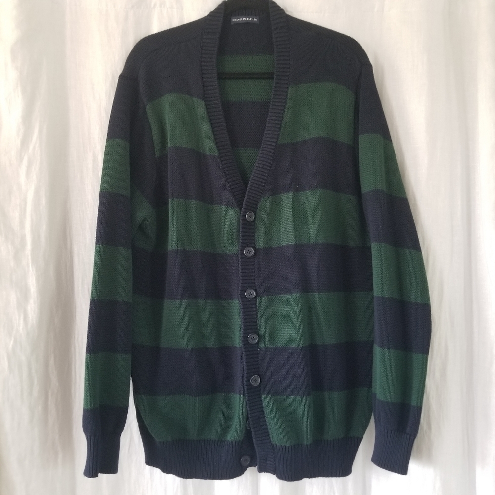 Brandy Melville | 100% Cotton Green & Navy Striped Sweater